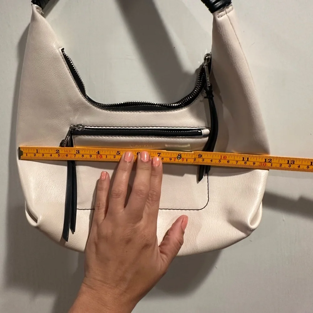 Calvin Klein White and Black Hobo Bag